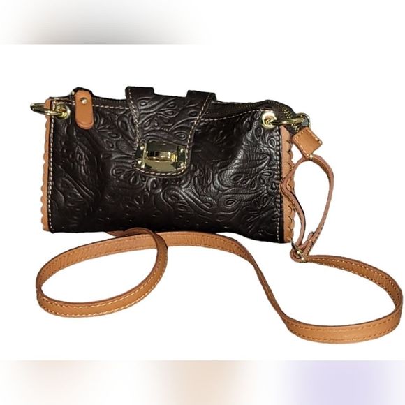 REAL LEATHER Made in Italy Embossed Design Crossbody HandBag - Picture 3 of 12